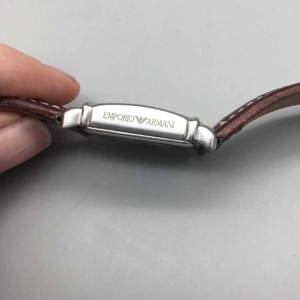 Emporio Armani Womens Watch 24mm Beige Dial Brown Leather AR2004 New Battery